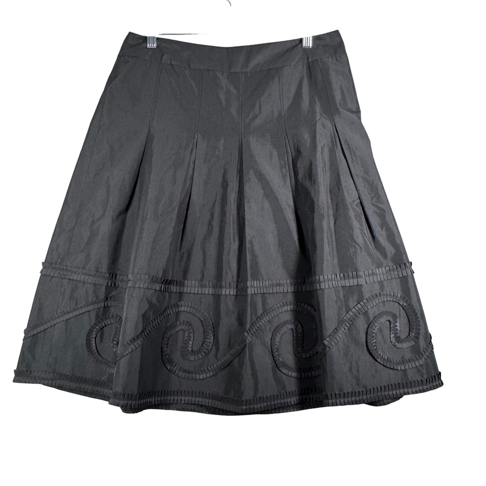Ann Taylor LOFT Black Pleated Skirt Women's Size 10 Ribbon Trim A-Line